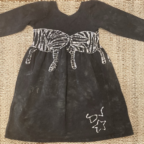 Vintage Batik Zebra Girls Dress Long Sleeve Cotton Hand Made Tie Dye Size 10 - Picture 4 of 9
